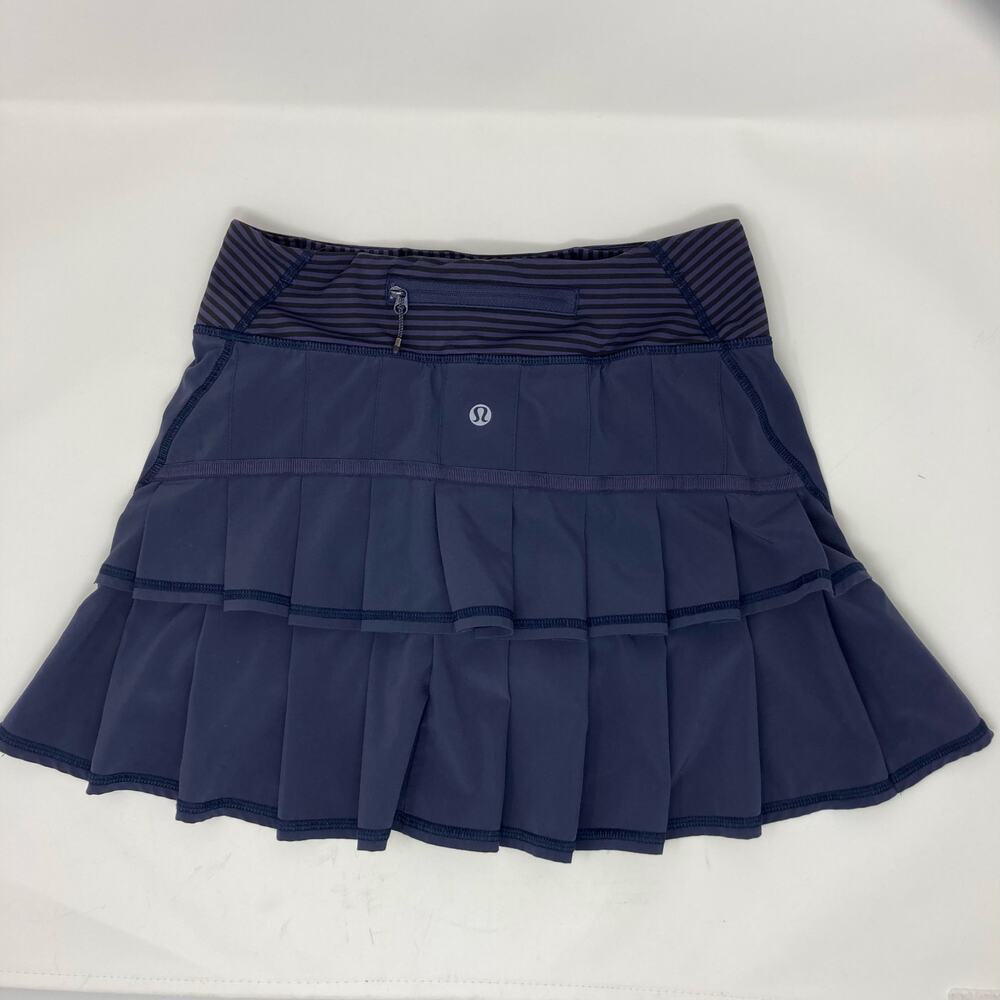 Lululemon Run Pace Setter Skirt Skort Ruffle Tennis Golf Sz 2 Stripe Cadet Blue - Picture 2 of 16